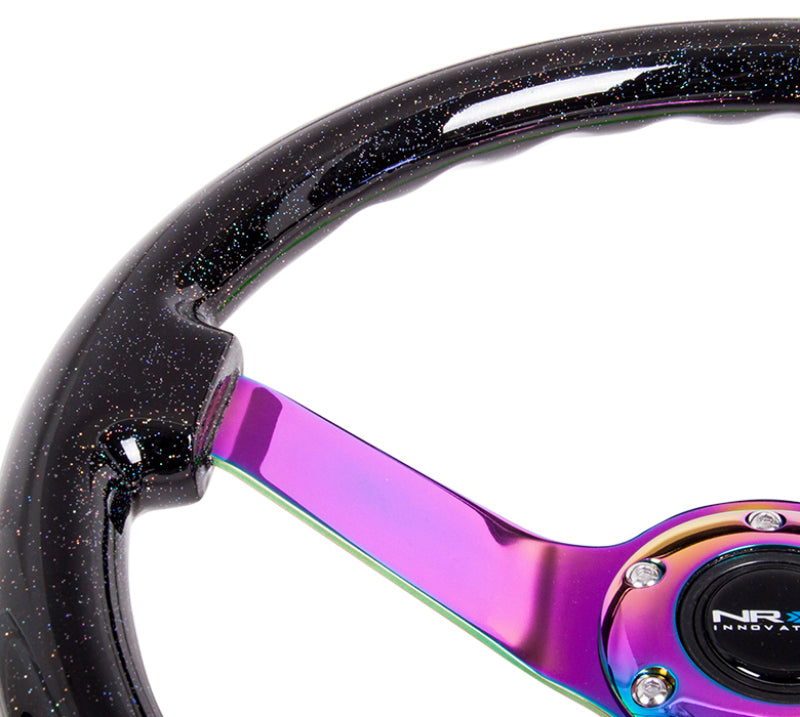 NRG RST-036BSB-MC Reinforced Steering Wheel (350mm / 3in. Deep) Classic Blk Sparkle w/4mm Neochrome 3-Spoke Center