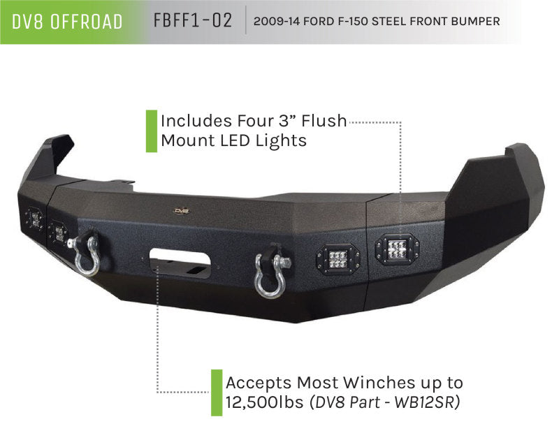 DV8 Offroad FBFF1-02 09-14 Ford F-150 Winch Ready Front Bumper