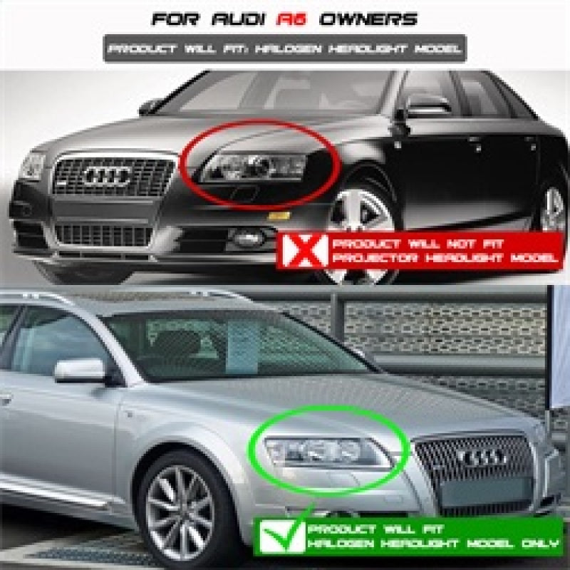 SPYDER 5029416 Spyder Audi A6 05-07 Projector Headlights Halogen Model Only - DRL Black PRO-YD-ADA605-DRL-BK