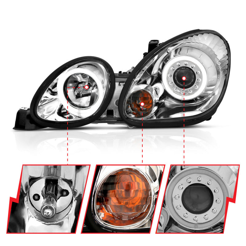 ANZO 121143 1998-2005 Lexus Gs300 Projector Headlights w/ Halo Chrome