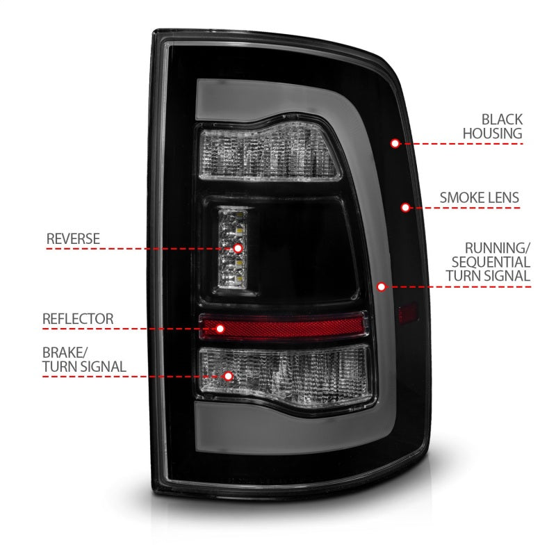 ANZO 311472 09-18 Dodge RAM 1500 Sequential LED Taillights Smoke Black w/Switchback Amber Signal