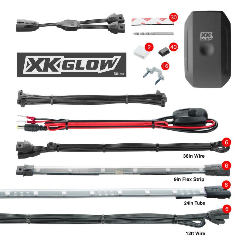 XKGLOW KS-Car-Advance XK Glow Flex Strip Million Color XKCHROME Smartphone App Undercar Kit 8x24In Slim Tube + 6x10In