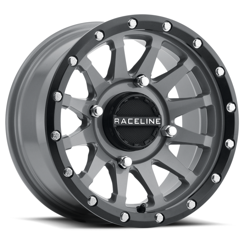 Raceline A95SG-47011+10 A95SG Trophy 14x7in / 4x110 BP / 10mm Offset / 83.8mm Bore - Grey & Black Lip Wheel
