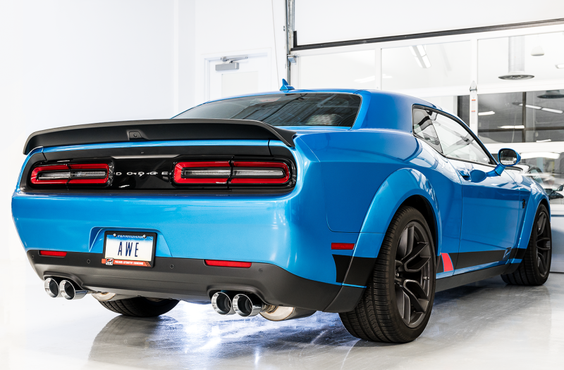 AWE Tuning 3020-42074 2015+ Dodge Challenger 6.4L/6.2L Non-Resonated Touring Edition Exhaust - Quad Silver Tips