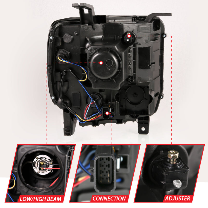 ANZO 111450 2014-2015 GMC Sierra 1500HD Projector Plank Style Headlight Black W/ Drl