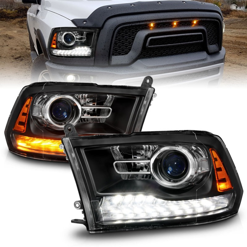 ANZO 111609 09-18 Dodge RAM 1500/2500/3500 LED Plank Style Headlights Switchback + Sequential - Matte Black