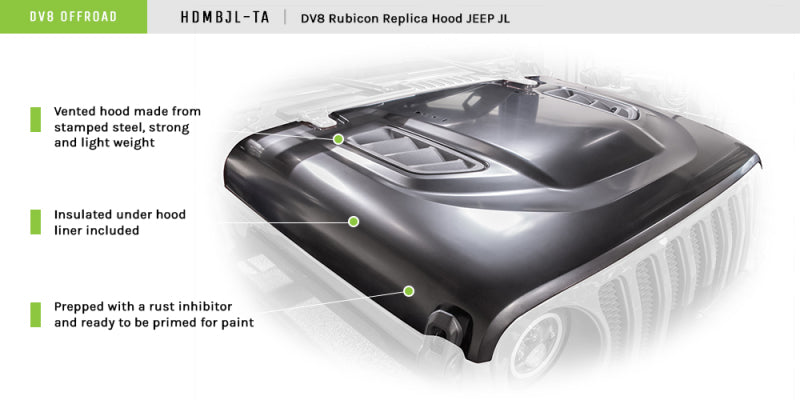 DV8 Offroad HDMBJL-TA 18+ Jeep JL Rubicon Replica Hood