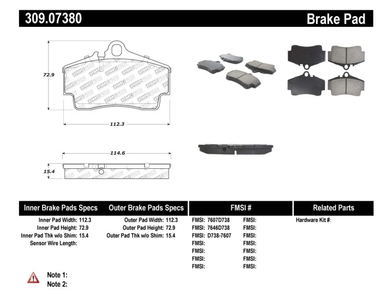 Stoptech 309.07380 StopTech Performance 97-04 Porsche Boxster / 00-08 Boxster S / 98-08 911 Rear Brake Pads