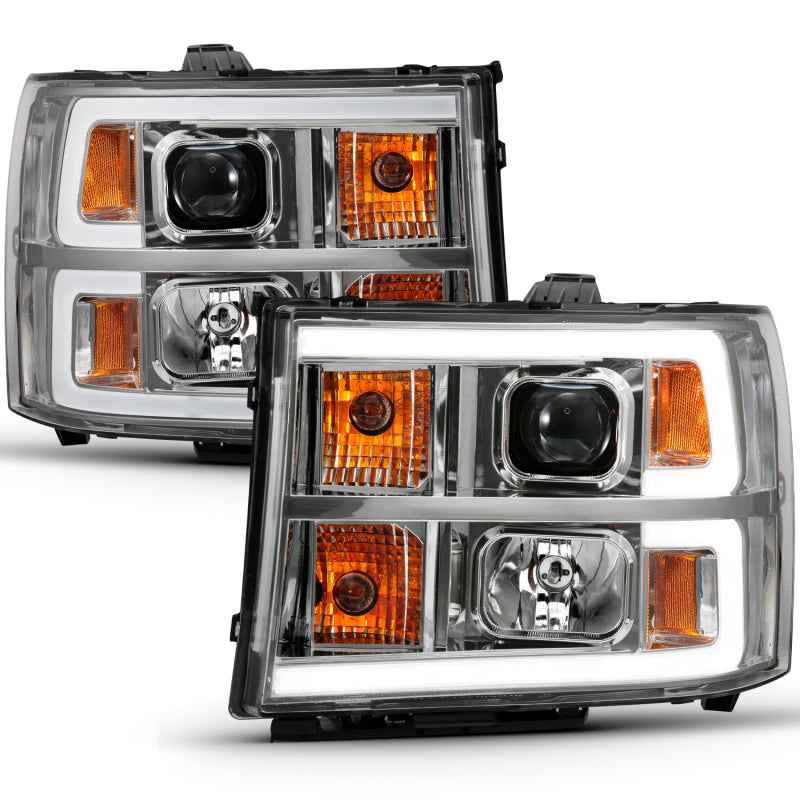 ANZO 111483 2007-2013 GMC Sierra 1500 Projector Headlight Plank Style Chrome w/ Clear Lens Amber
