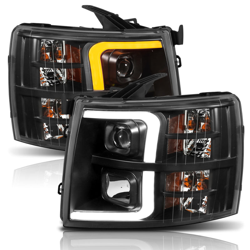 ANZO 111410 07-13 Chevrolet Silverado 1500 Plank Style Projector Headlights Black w/ Amber
