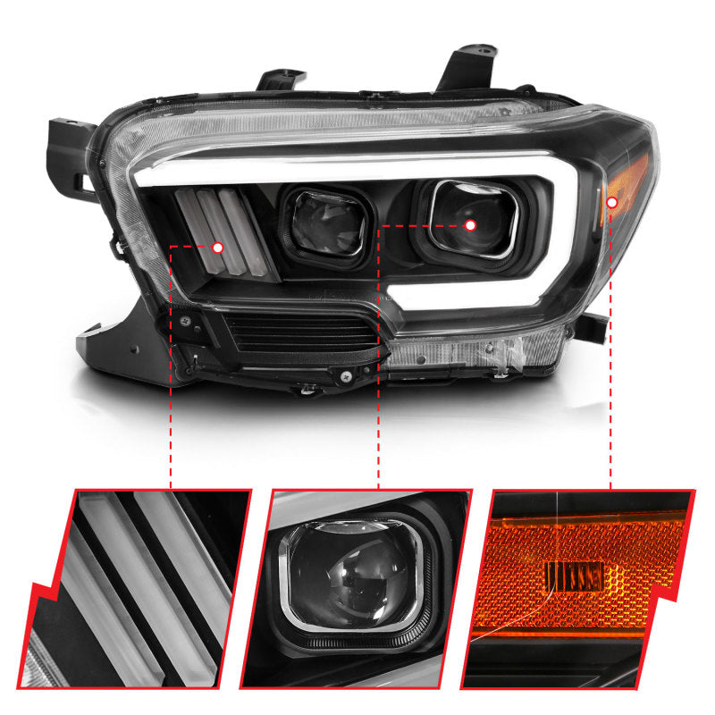 ANZO 111396 2016-2017 Toyota Tacoma Projector Headlights w/ Plank Style Switchback Black w/ Amber