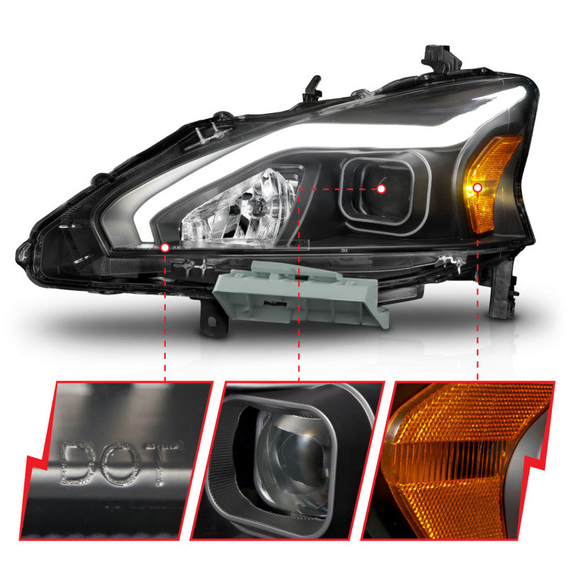ANZO 121569 13-15 Nissan Altima (w/o Factory HID Bulbs) Projector Headlights - w/ Light Bar Black Housing