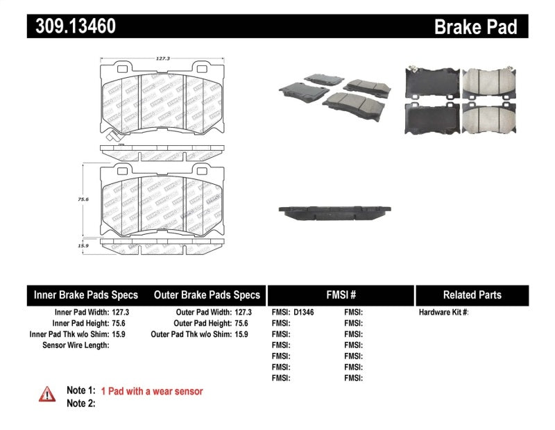 Stoptech 309.13460 StopTech Performance 09-13 Infiniti FX35/FX37/FX45/FX50/08-13 G37 / 09-12 370Z Front Brake Pads