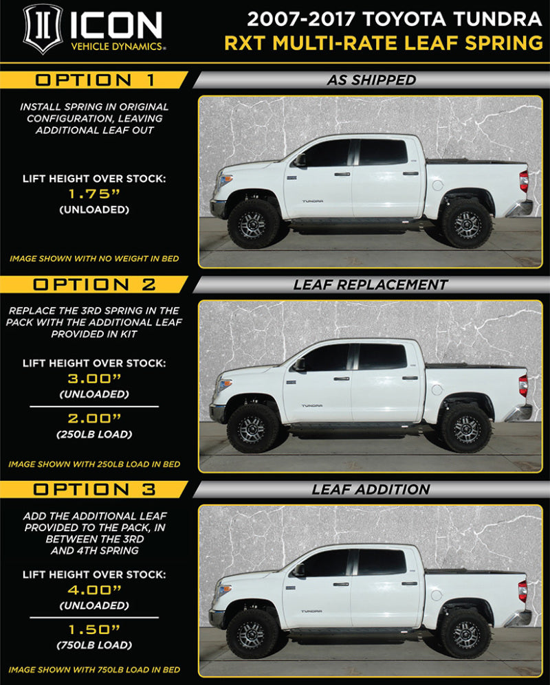ICON 158509 2007+ Toyota Tundra Multi Rate RXT Leaf Pack w/Add In Leaf