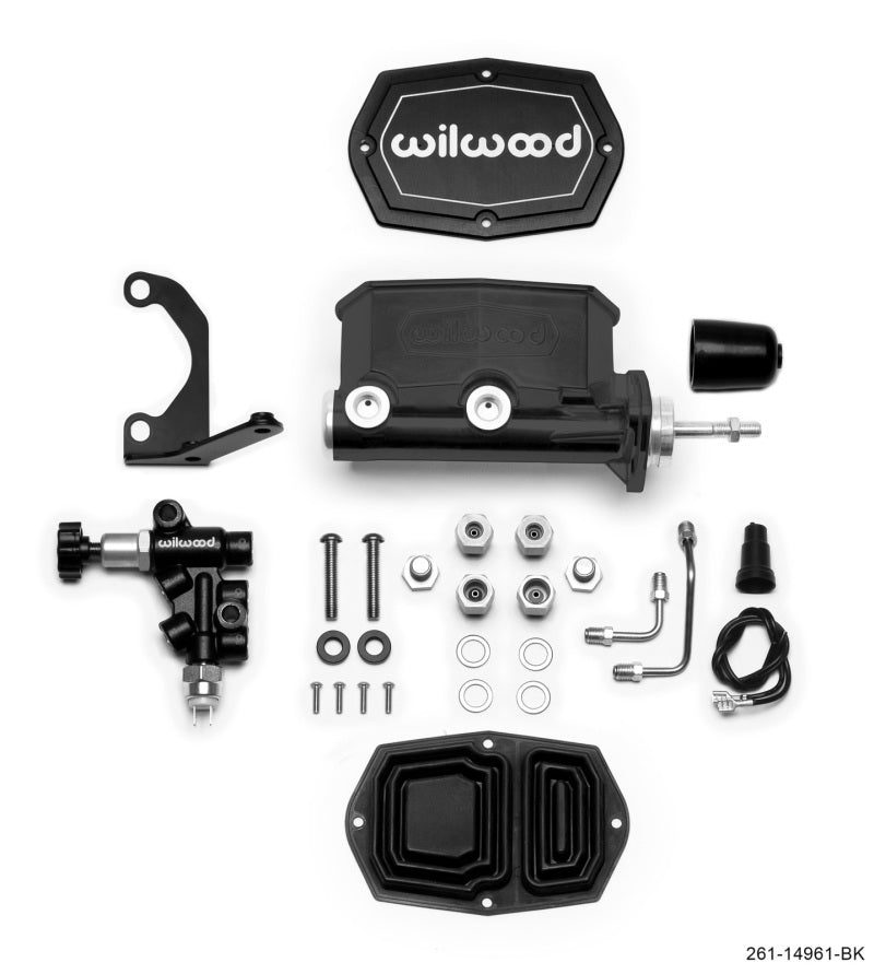 Wilwood 261-14961-BK Compact Tandem M/C - 7/8in Bore - w/Bracket and Valve (Pushrod) - Black