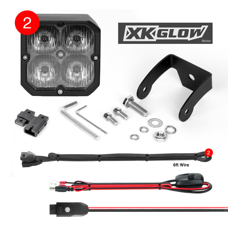 XKGLOW XK065001-D-KIT XK Glow XKchrome 20w LED Cube Light w/ RGB Accent Light Kit w/ Controller- Driving Beam 2pc