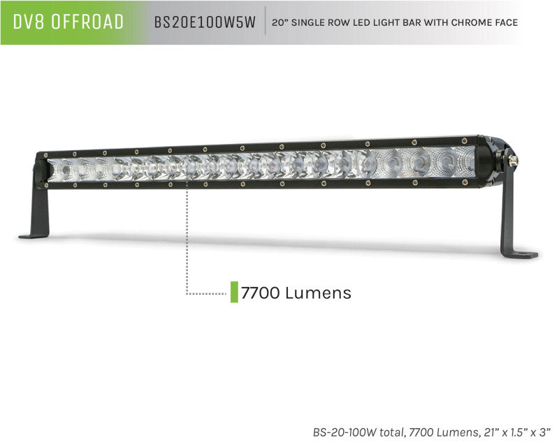 DV8 Offroad BS20E100W5W SL 8 Slim 20in Light Bar Slim 100W Spot 5W CREE LED - Black