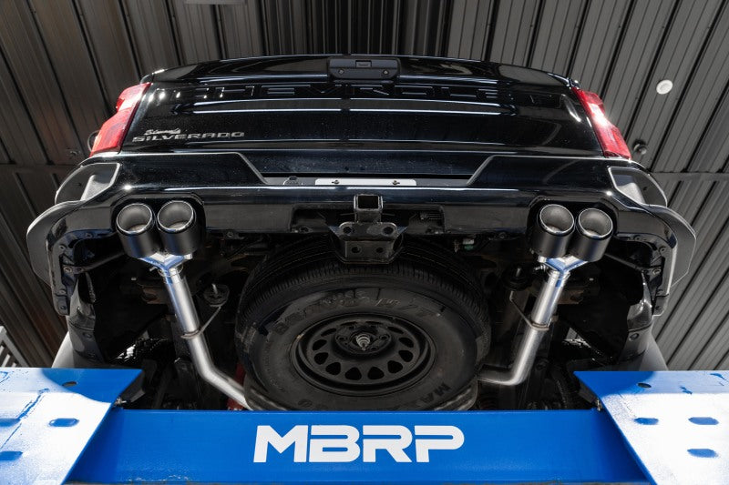 MBRP S50053CF 19-21 Chevy Silverado 1500 6.2L 2.5in Dual Split Rear Cat Back w/ Quad Carbon Fiber Tips- T304