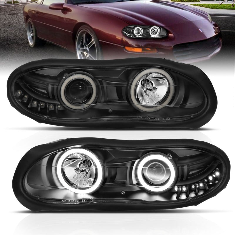 ANZO 121160 1998-2002 Chevrolet Camaro Projector Headlights w/ Halo Black