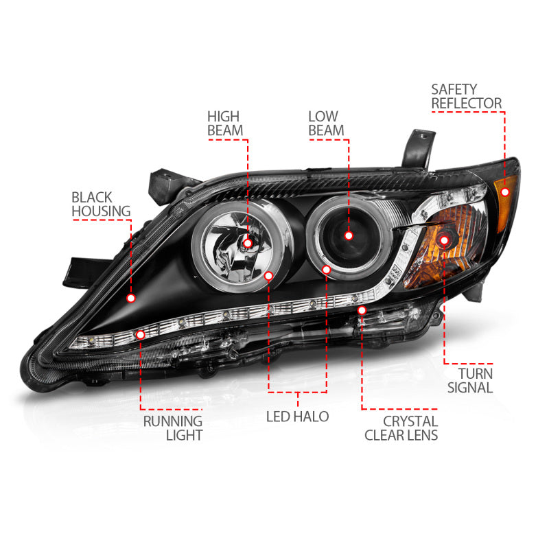 ANZO 121442 2010-2011 Toyota Camry Projector Headlights w/ Halo Black (CCFL)
