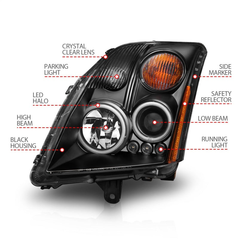 ANZO 121276 2007-2012 Nissan Sentra Projector Headlights Black