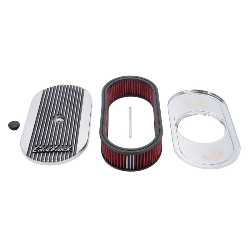 Edelbrock 4273 Air Cleaner Elite II Oval Single 4-Bbl Carb 2 5In Red Element Polished