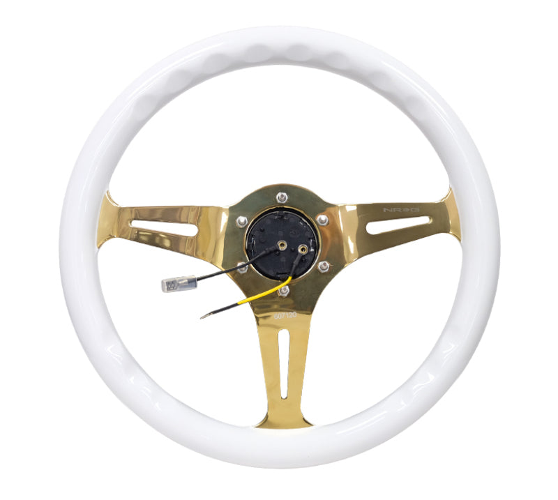 NRG ST-015CG-WT Classic Wood Grain Steering Wheel (350mm) White Grip w/Chrome Gold 3-Spoke Center