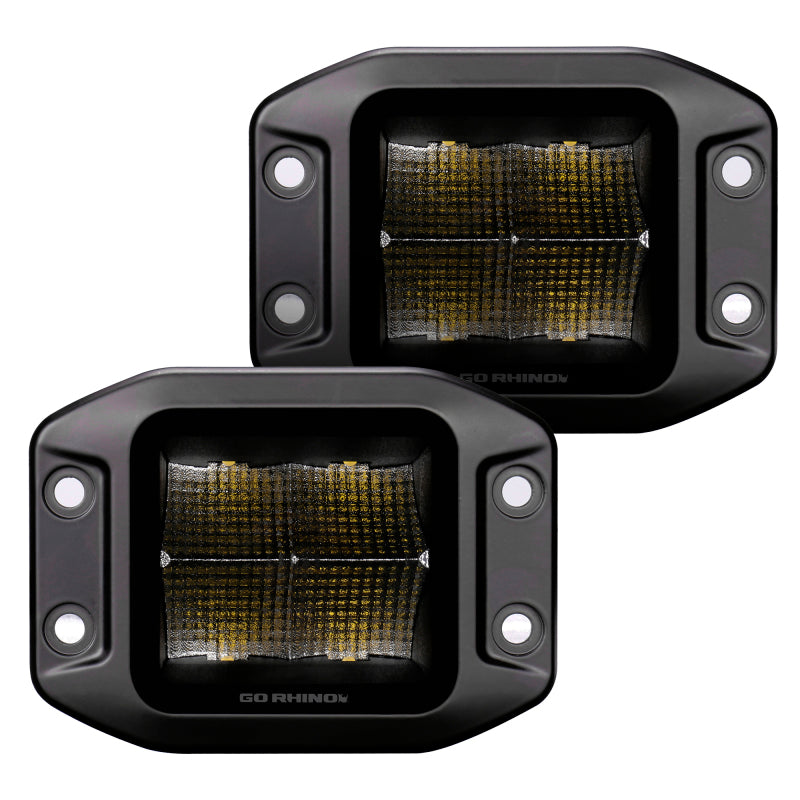 Go Rhino 750400321FCF Xplor Blackout Series Cube LED Flood Light Kit (Flush Mount) 3x3 - Blk (Pair)