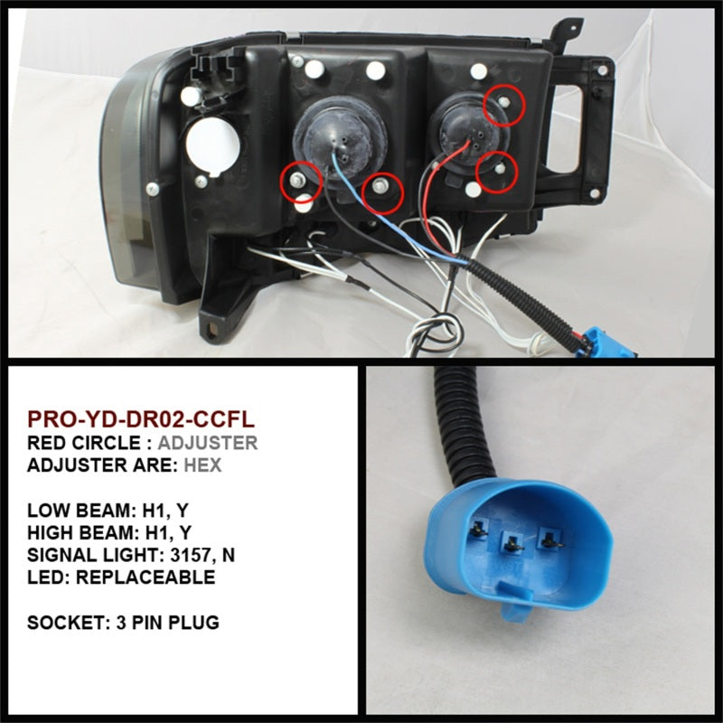 SPYDER 5009951 Spyder Dodge RAM 1500 02-05 03-05 Projector Headlights CCFL Halo LED Blk PRO-YD-DR02-CCFL-BK