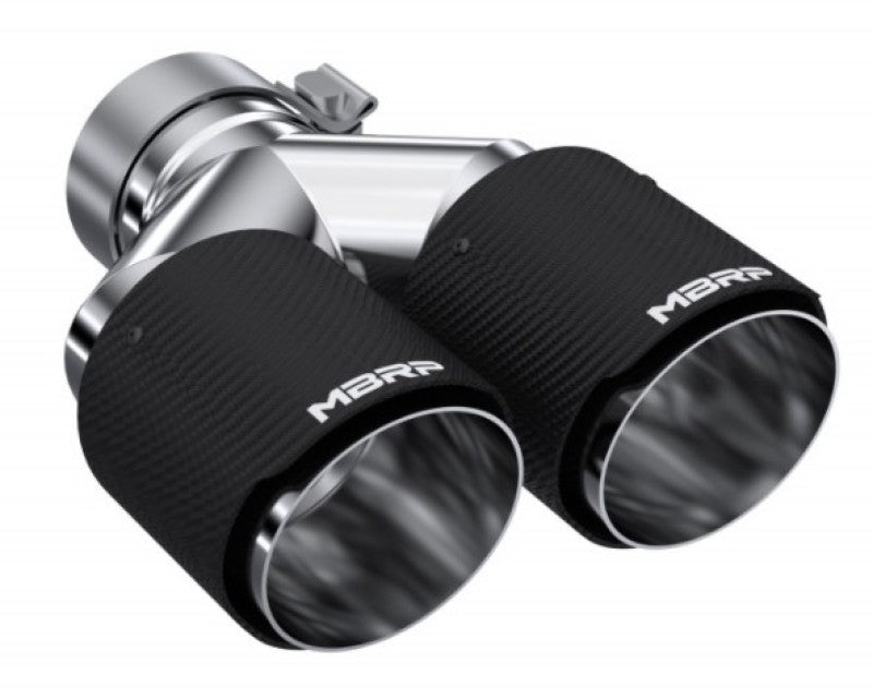 MBRP T5183CF 3in ID / Dual 4in OD Out Staggered L 9.37in / R 9.87in Dual Wall Carbon Fiber Univ Exhaust Tip
