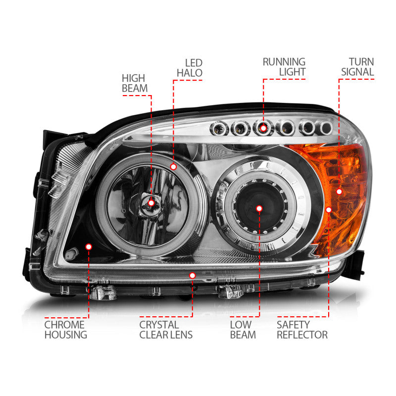 ANZO 111121 2006-2008 Toyota Rav4 Projector Headlights w/ Halo Chrome (CCFL)