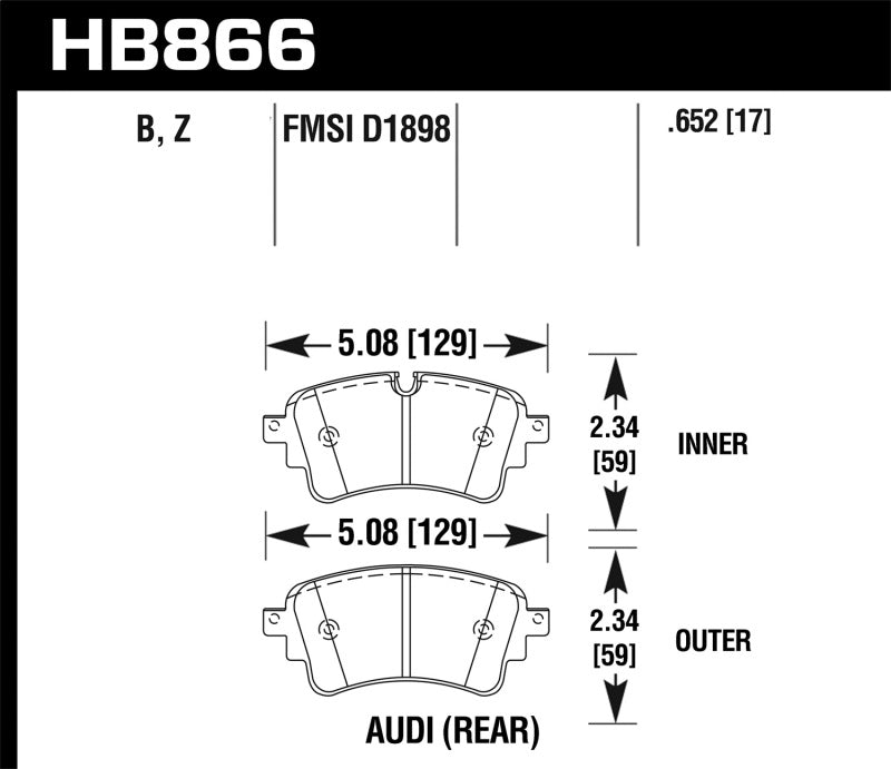 Hawk Performance HB866Z.652 Hawk 17-19 Audi A4 / 18-19 Audi A5 Performance Ceramic Street Rear Brake Pads