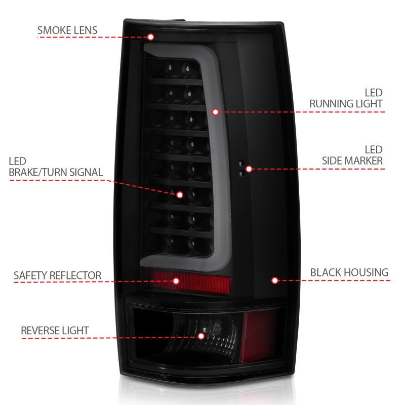 ANZO 311322 2007-2014 Chevy Tahoe LED Taillight Plank Style Black w/Smoke Lens