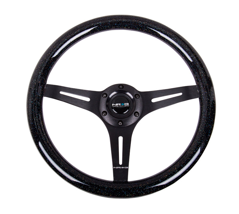 NRG ST-015BK-BSB Classic Wood Grain Steering Wheel (350mm) Black Sparkled Grip w/Black 3-Spoke Center