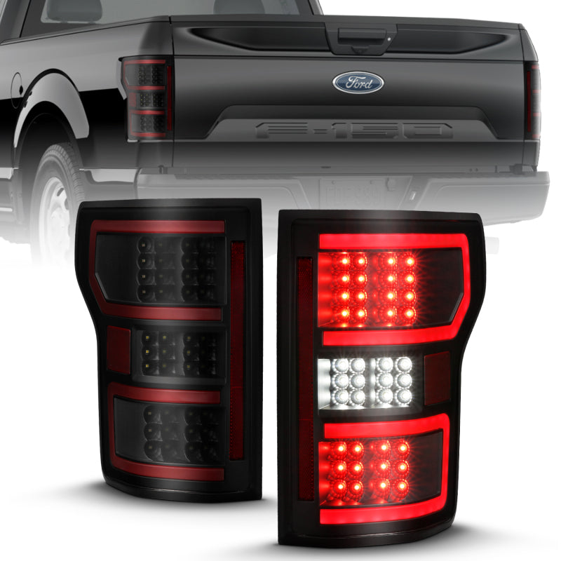 ANZO 311314 18-19 Ford F-150 LED Taillight Black Housing Clear Lens Red Light Bar W/Sequential