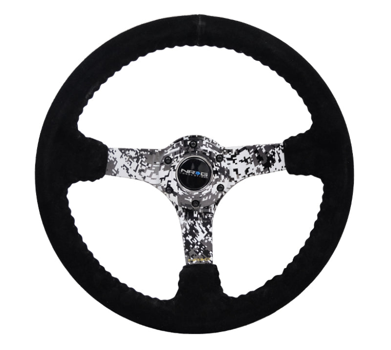 NRG RST-036DC-S Reinforced Steering Wheel (350mm / 3in. Deep) Blk Suede w/Hydrodipped Digi-Camo Spokes