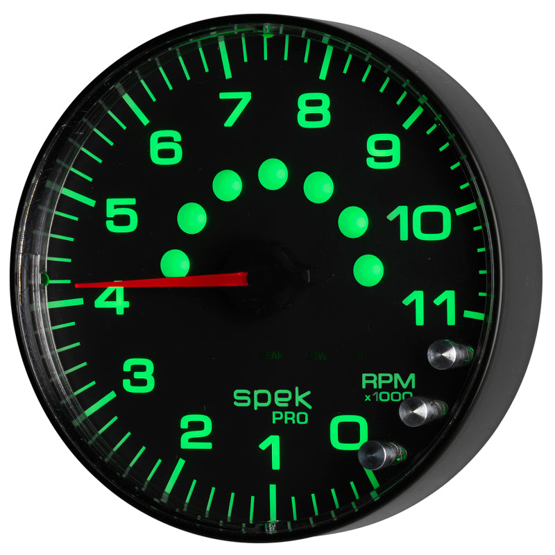 AutoMeter P239328 Autometer Spek-Pro Gauge Tachometer 5in 11K Rpm W/Shift Light & Peak Mem Black/Black
