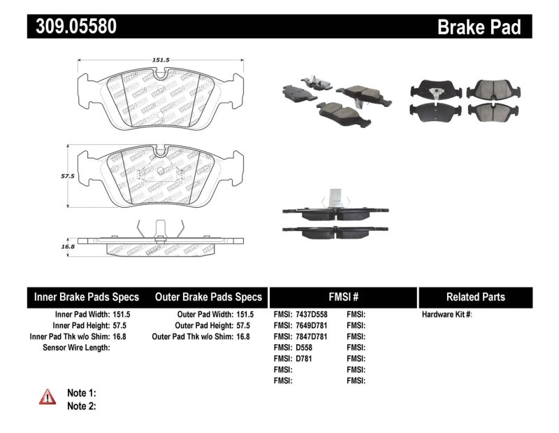 Stoptech 309.05580 StopTech 96-02 BMW Z3 / 03-08 Z4 / 97-00 323 / 10/90-99 325/328 (E30/E36) Front Brake Pads
