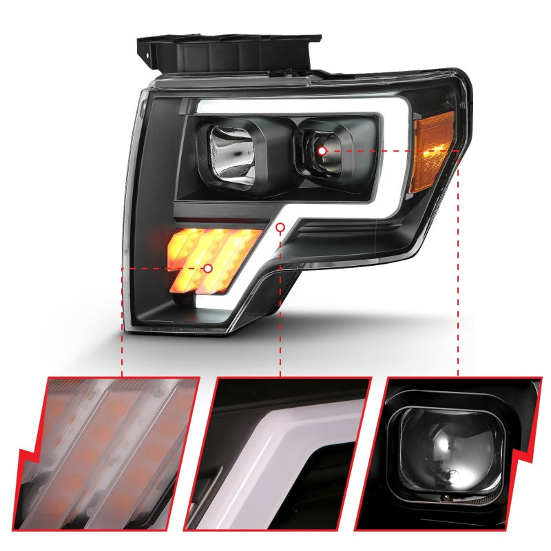 ANZO 111445 2009-2014 Ford F-150 Projector Light Bar G4 H.L. Black Amber
