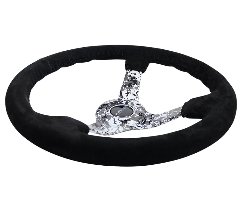 NRG RST-036DC-S Reinforced Steering Wheel (350mm / 3in. Deep) Blk Suede w/Hydrodipped Digi-Camo Spokes