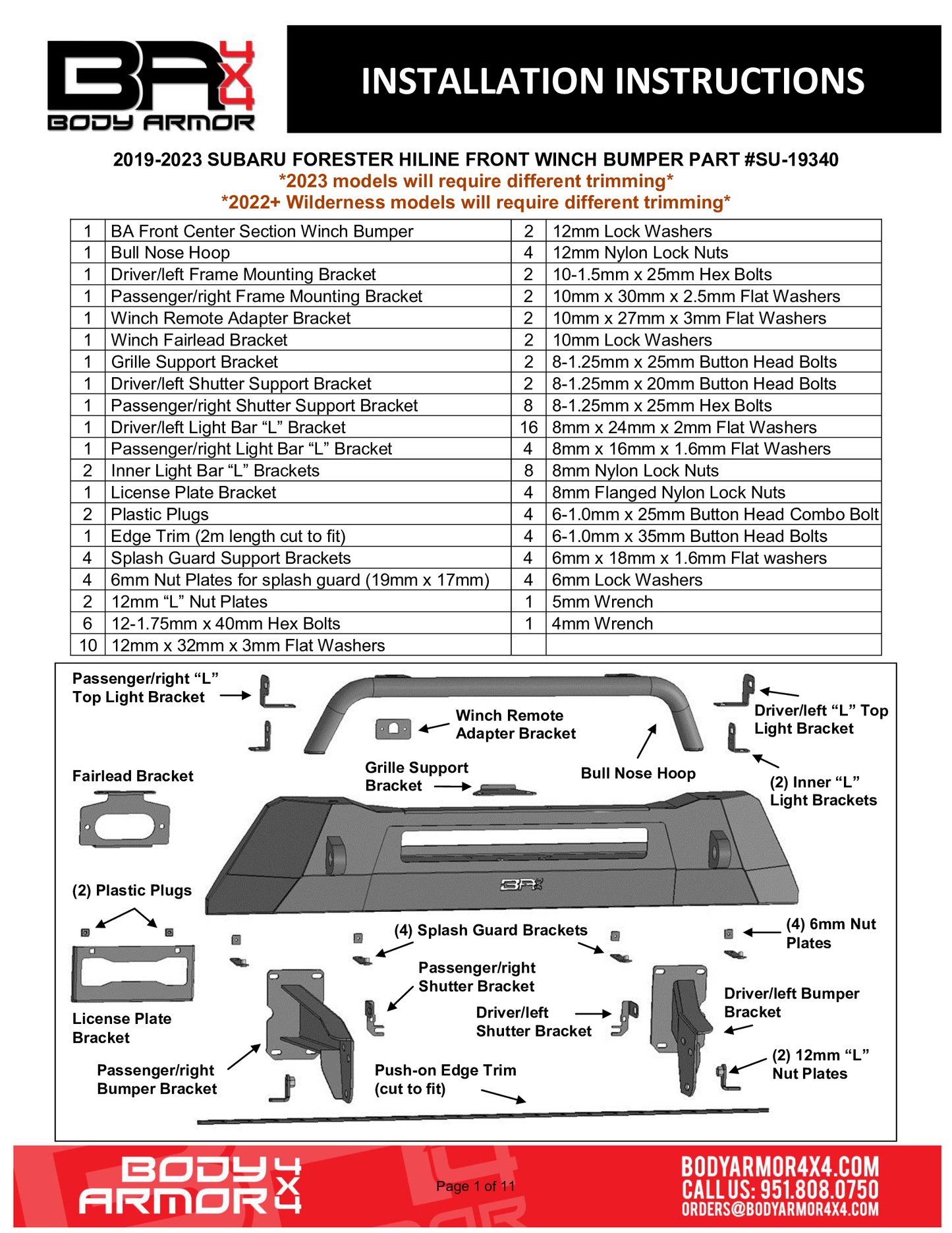 Body Armor 4x4 SU-19340 19-21 Subaru Forester HiLine Front Winch Bumper