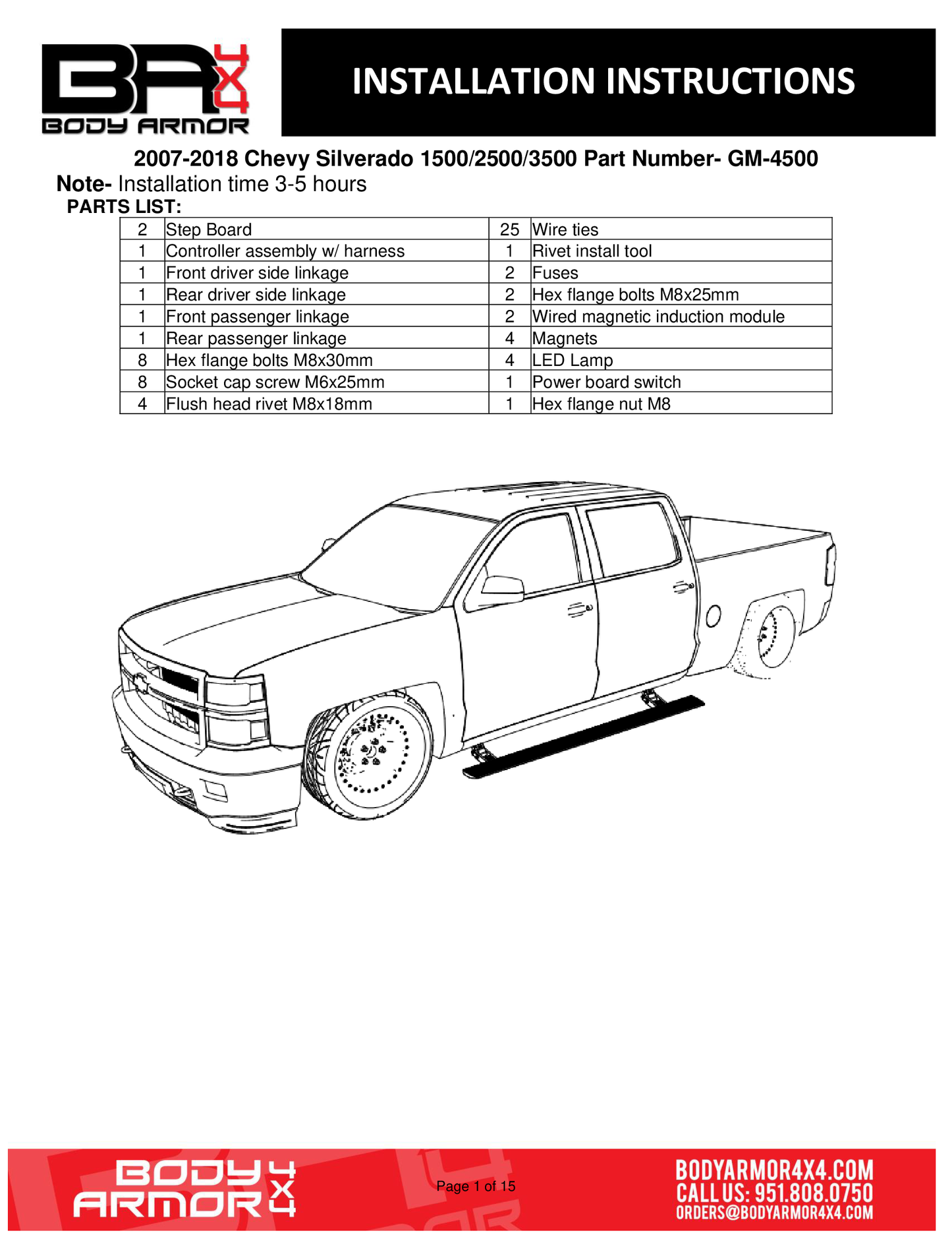 Body Armor 4x4 GM-4500 14-18 GM Silverado/Sierra 1500/2500/3500 (Gas Only) E-Power Board Steps - Black