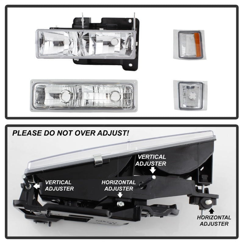SPYDER 5069535 Xtune Chevy Suburban 94-98 Headlights w/ Corner & Parking Lights 8pcs Chrome HD-JH-CCK88-AM-C-SET
