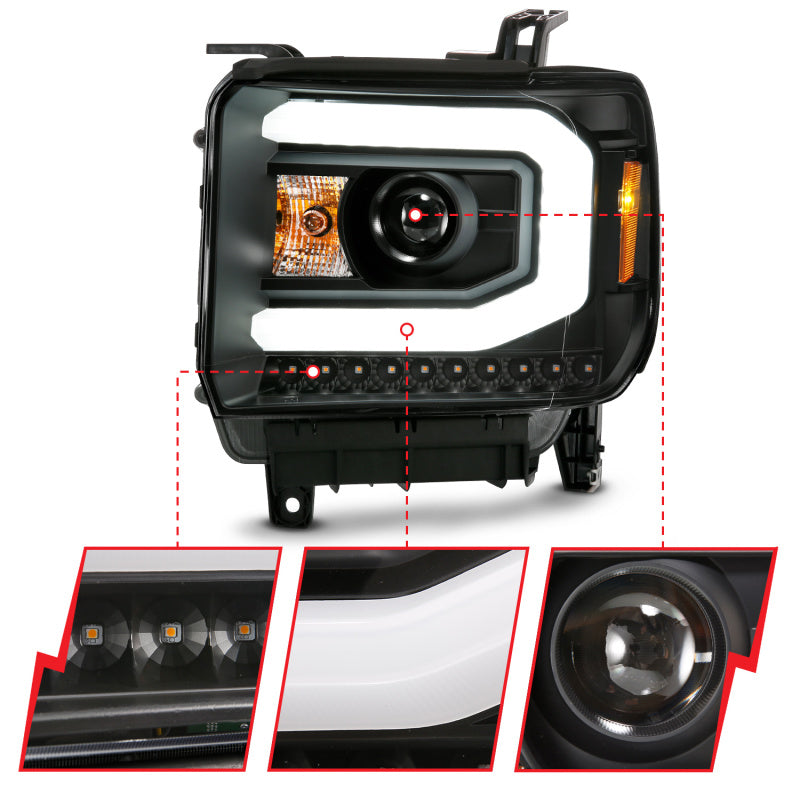 ANZO 111487 GMC SIERRA 1500 14-15 2500H/15-19 Projector Headlight Plank Style Black w/ Switchback (Halogen)