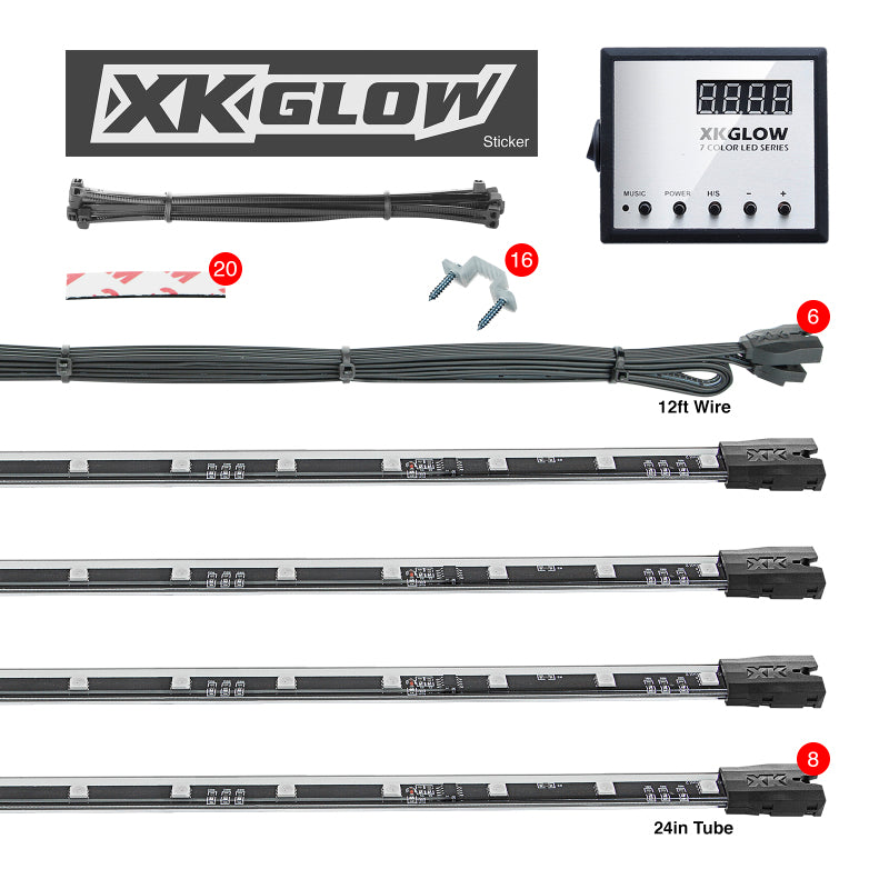 XKGLOW XK041006 XK Glow 3 Million Color LED Accent Light Car/Truck Kit 8x24In Tubes