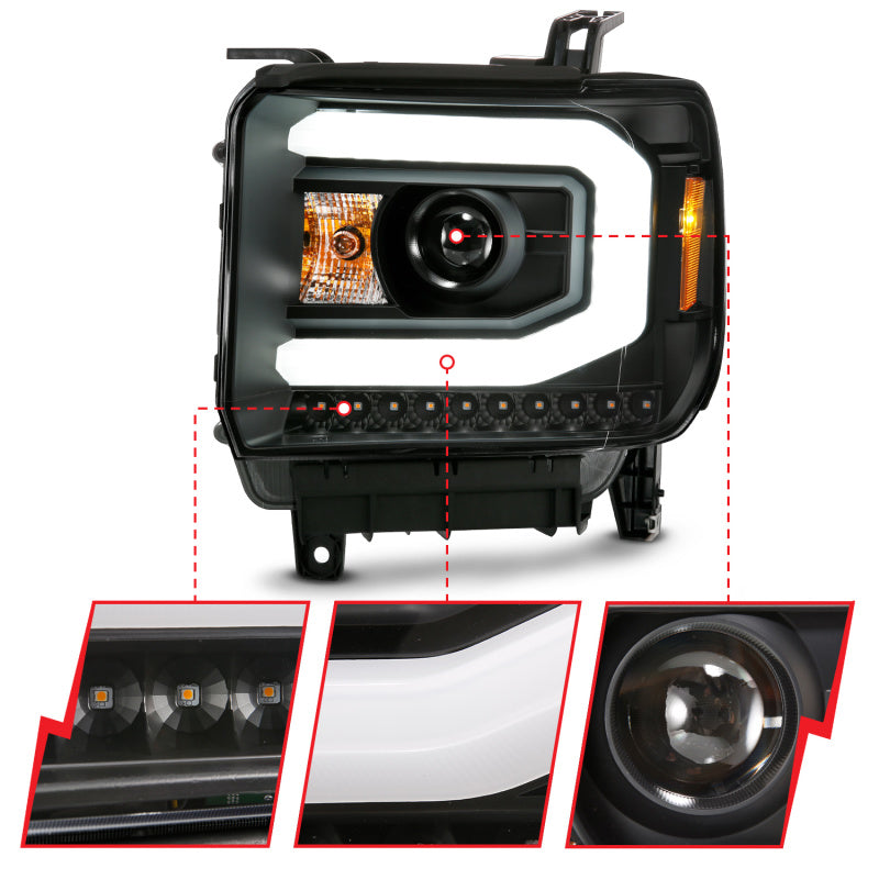 ANZO 111487 GMC SIERRA 1500 14-15 2500H/15-19 Projector Headlight Plank Style Black w/ Switchback (Halogen)