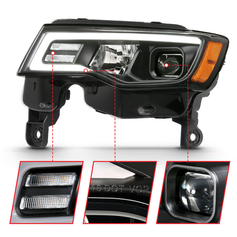 ANZO 111418 2017-2018 Jeep Grand Cherokee Projector Headlights w/ Plank Style Switchback - Black w/ Amber