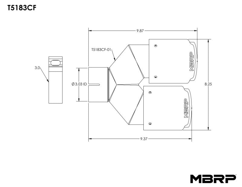 MBRP T5183CF 3in ID / Dual 4in OD Out Staggered L 9.37in / R 9.87in Dual Wall Carbon Fiber Univ Exhaust Tip