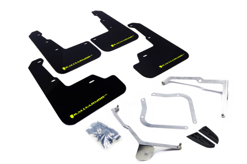 Rally Armor MF32-UR-BLK/CGN 15-21 Subaru WRX/STI (Sedan ONLY) Black UR Mud Flap w/ Green Logo