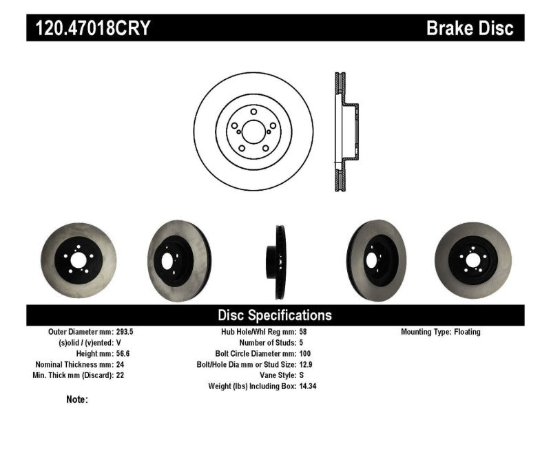 Stoptech 120.47018CRY 02-10 WRX Front CRYO-STOP Rotor